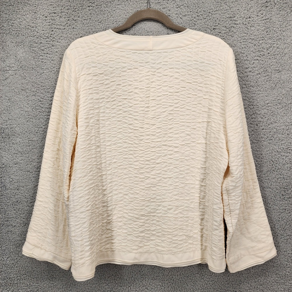 Eileen Fisher Large Cream Silk Puckered Textured Button Front Jacket Off White - Picture 3 of 6